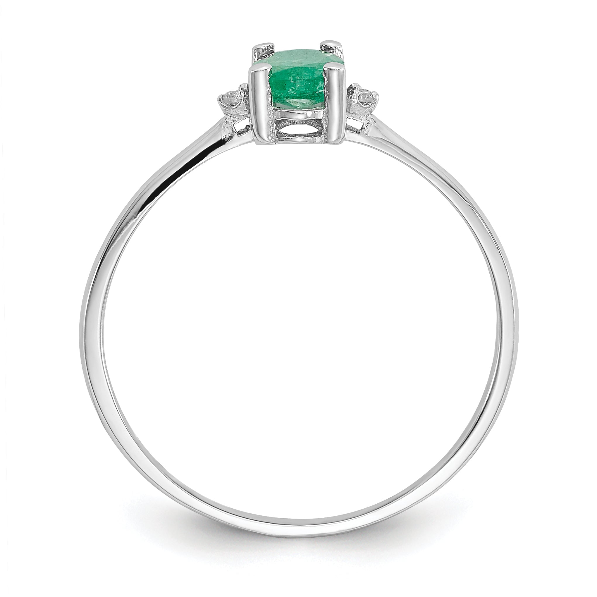 14k White Gold Diamond & Emerald Birthstone Ring