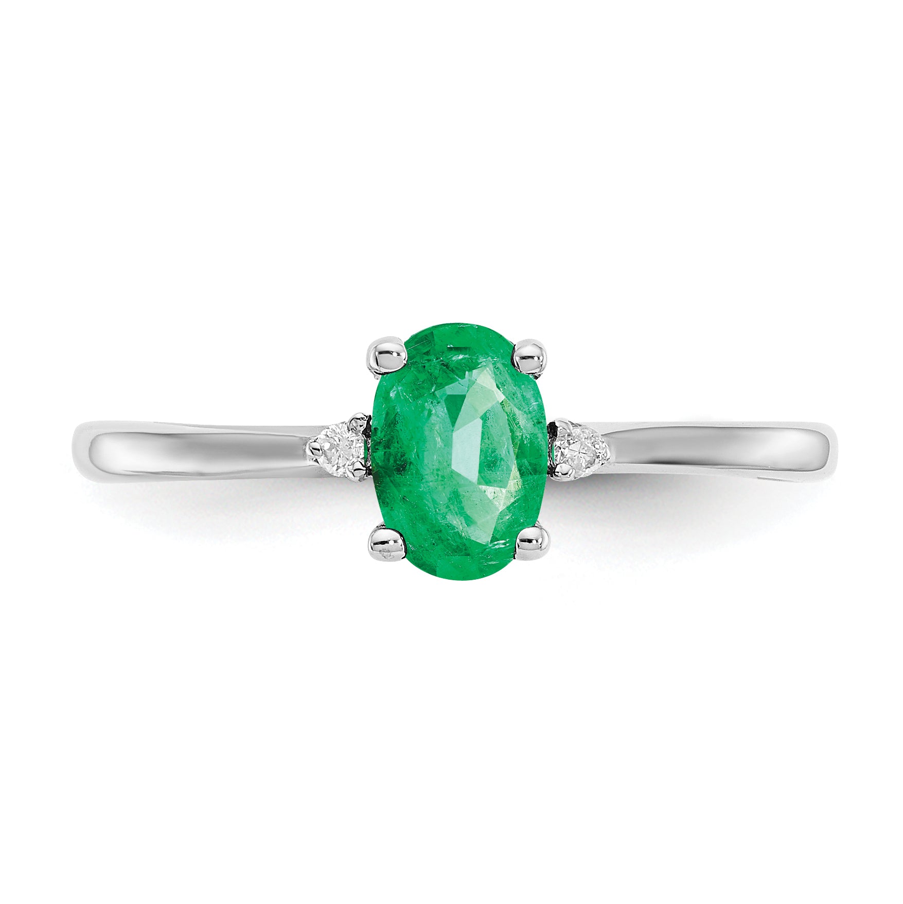 14k White Gold Diamond & Emerald Birthstone Ring