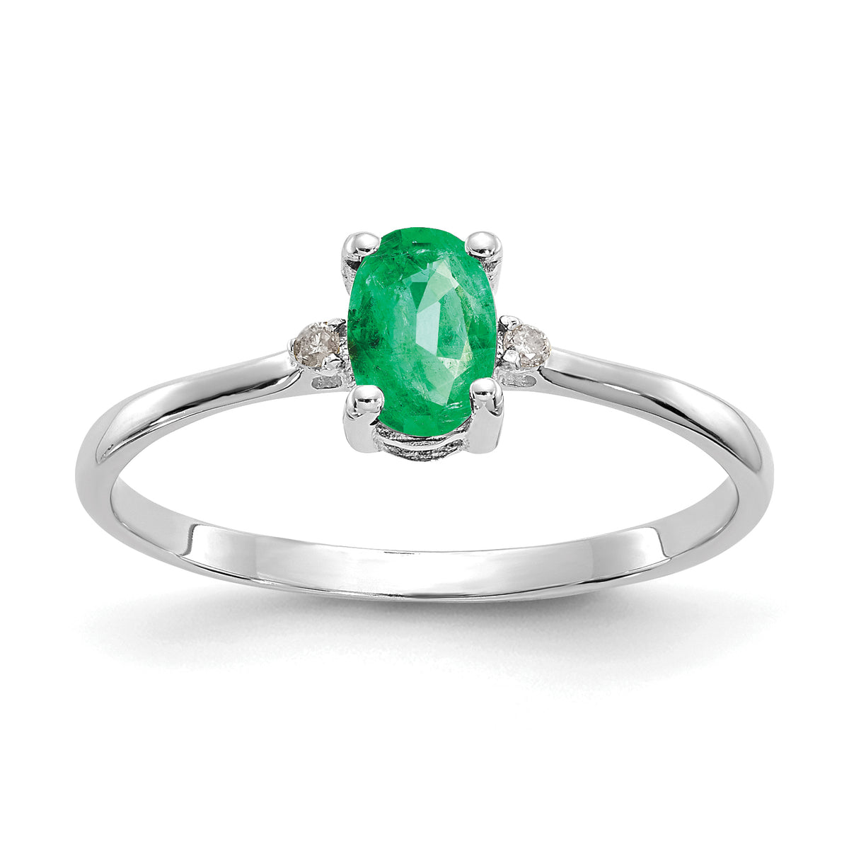 14k White Gold Diamond & Emerald Birthstone Ring