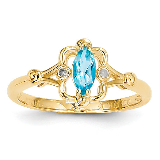 14K Light Blue Topaz Diamond Ring