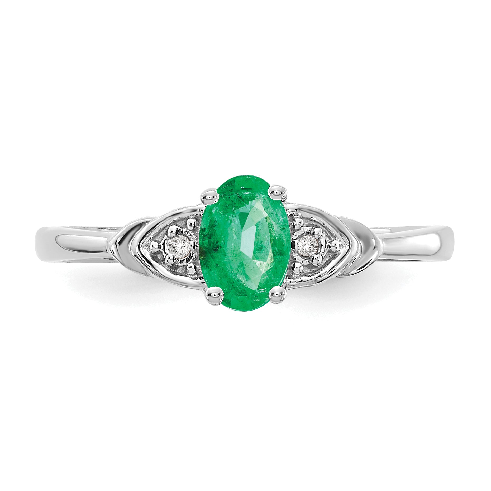 14k White Gold Emerald and Diamond Ring