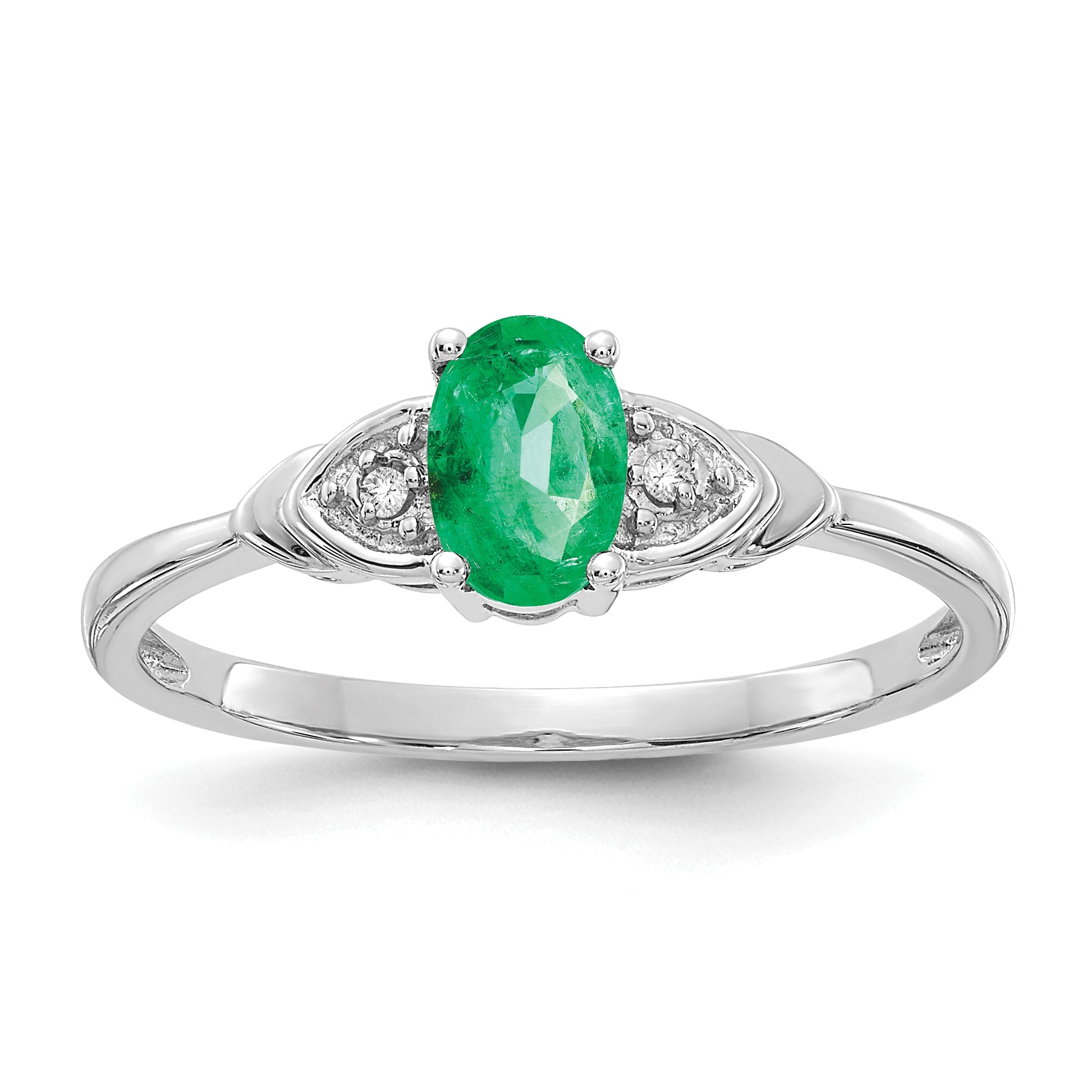 14k White Gold Emerald and Diamond Ring