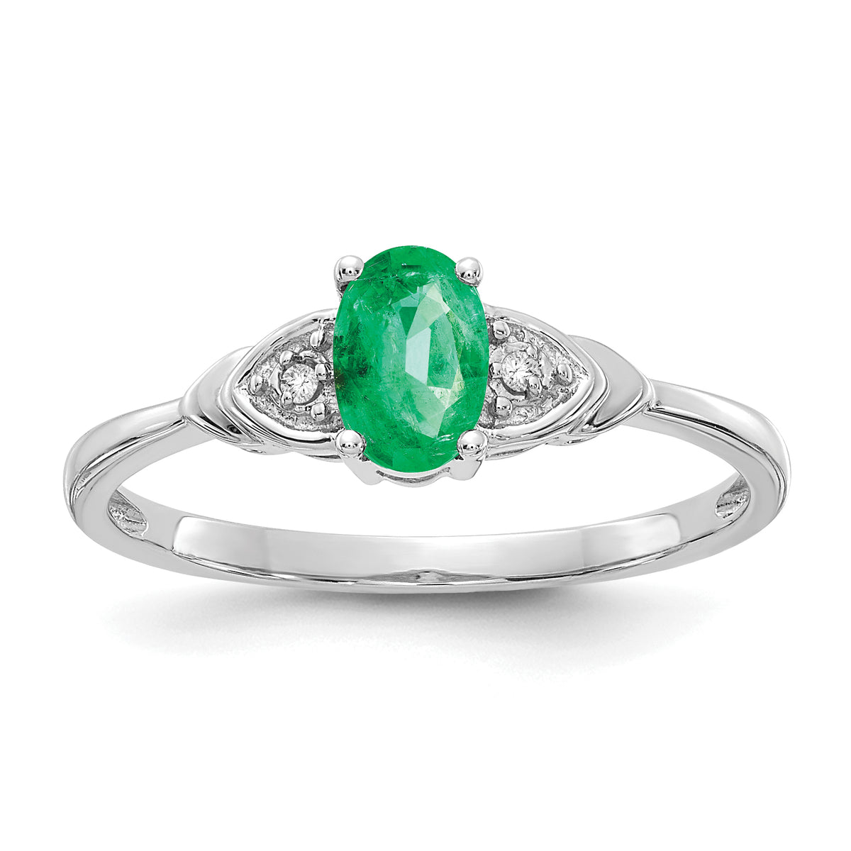 14k White Gold Emerald and Diamond Ring