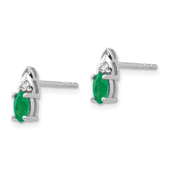 14k White Gold Emerald and Diamond Post Earrings