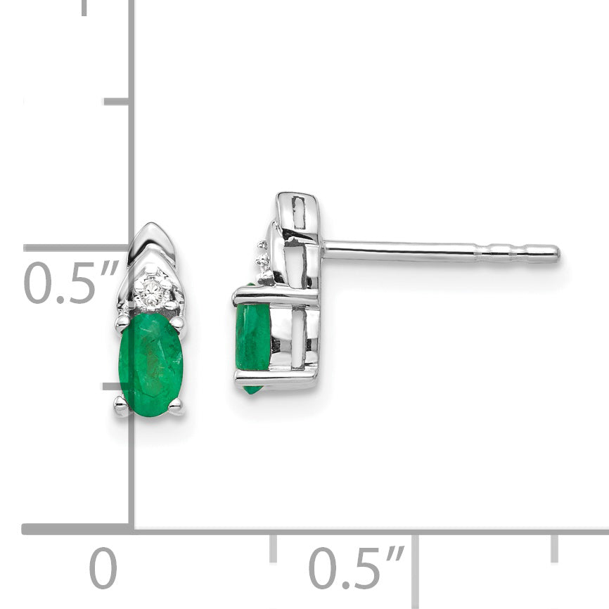 14k White Gold Emerald and Diamond Post Earrings