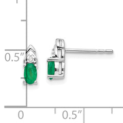 14k White Gold Emerald and Diamond Post Earrings