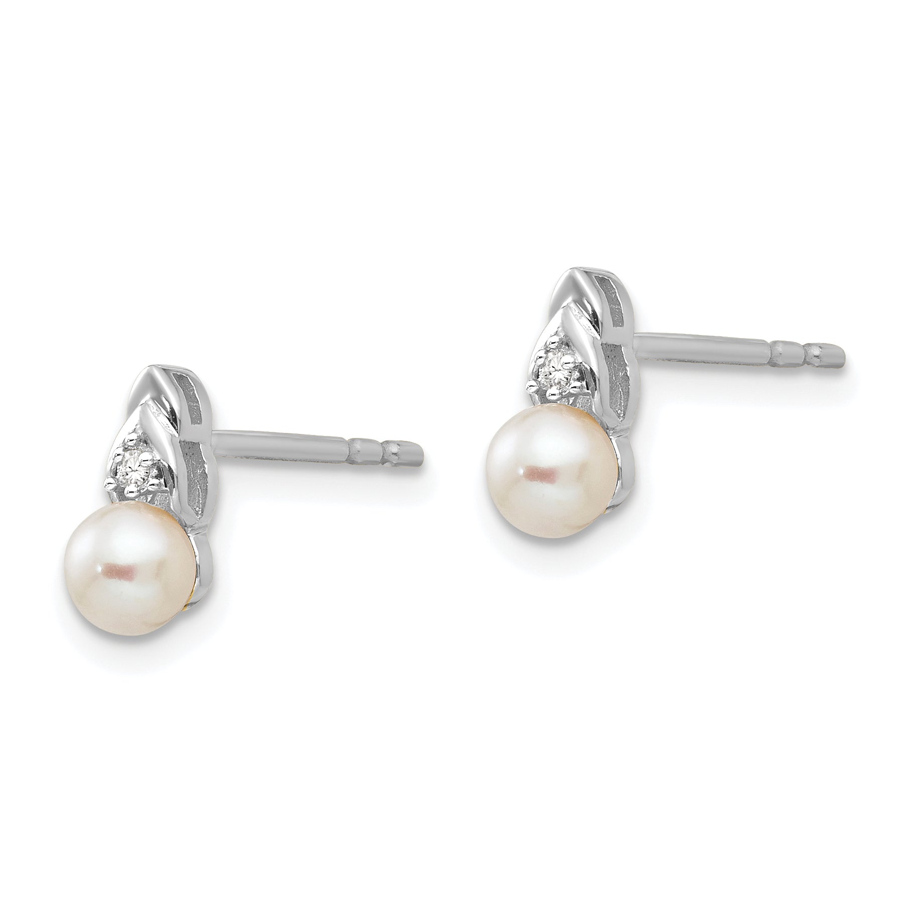 14k White Gold FW Cultured Pearl and Diamond Post Earrings