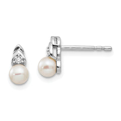 14k White Gold FW Cultured Pearl and Diamond Post Earrings