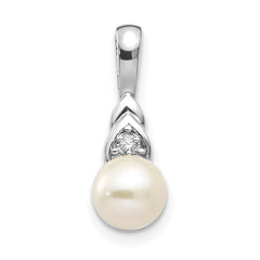 14K White Gold Genuine FW Cultured Pearl Diamond Pendant