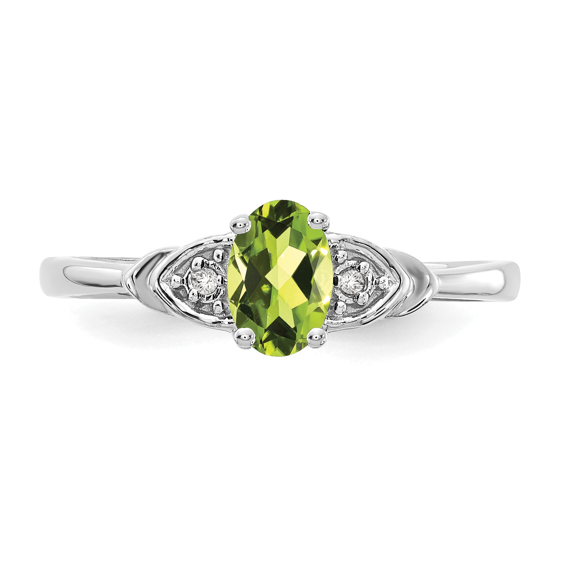 14k White Gold Peridot and Diamond Ring