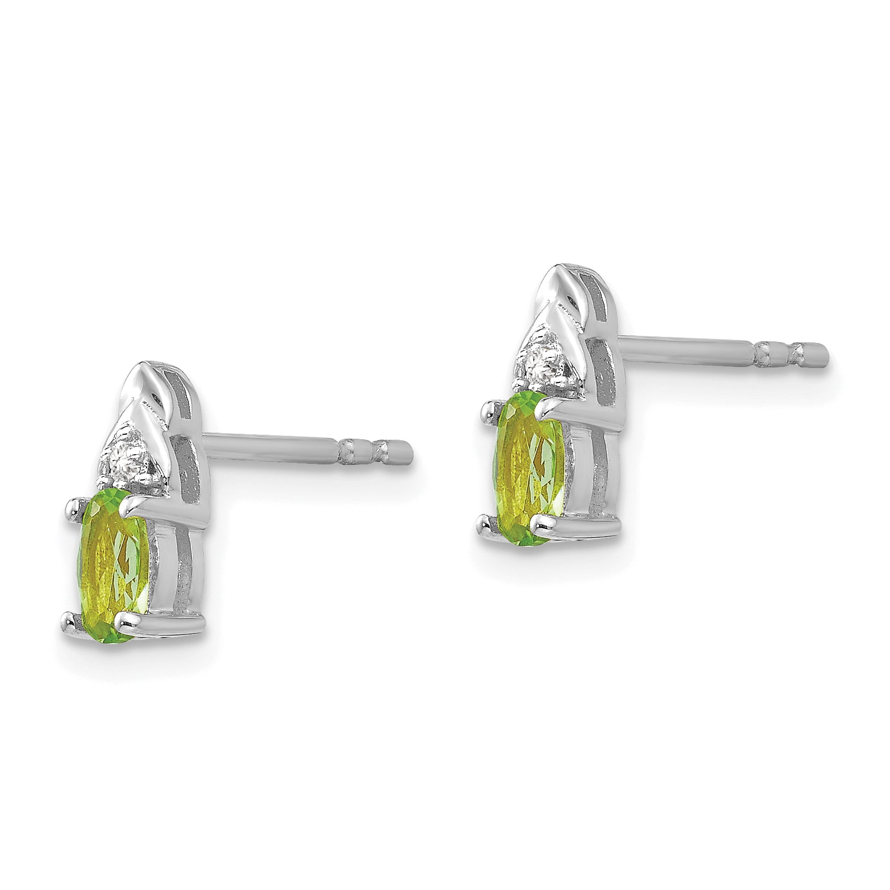 14k White Gold Peridot and Diamond Post Earrings