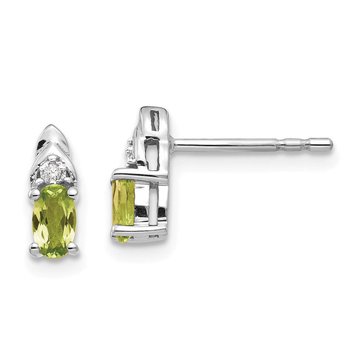 14k White Gold Peridot and Diamond Post Earrings