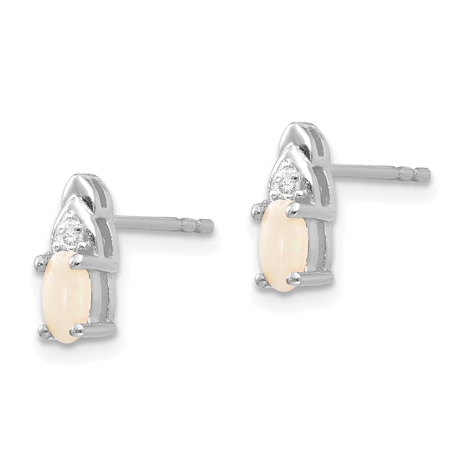 14k White Gold Opal and Diamond Post Earrings