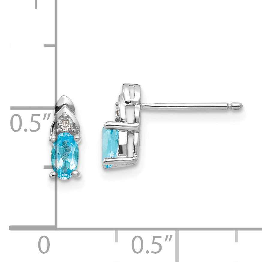 14k White Gold Blue Topaz and Diamond Post Earrings