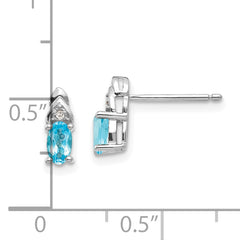 14k White Gold Blue Topaz and Diamond Post Earrings