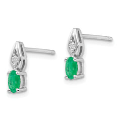 14k White Gold Emerald and Diamond Post Earrings