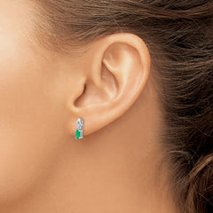 14k White Gold Emerald and Diamond Post Earrings