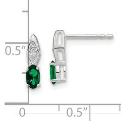 14k White Gold Emerald and Diamond Post Earrings