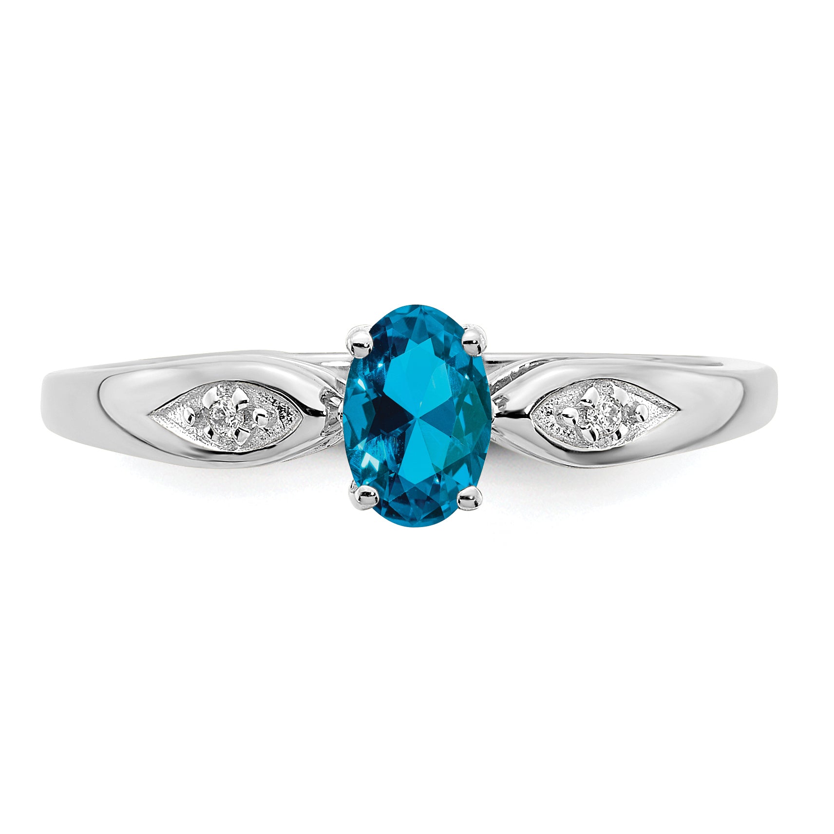 14k White Gold Blue Topaz and Diamond Ring