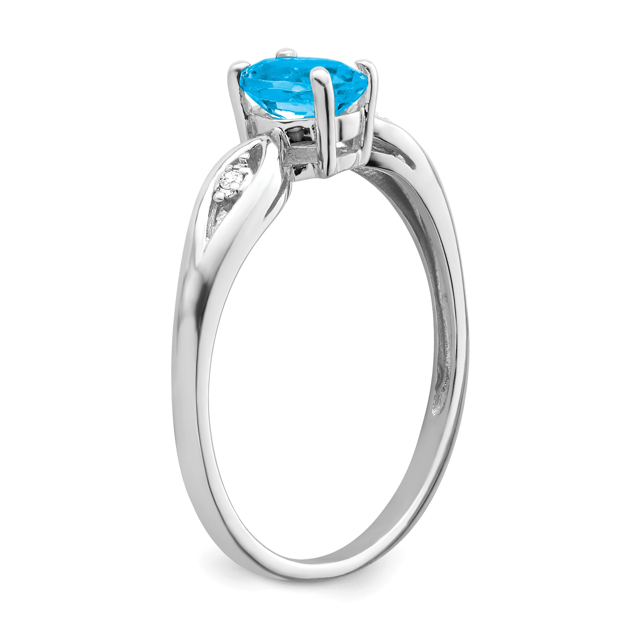 14k White Gold Blue Topaz and Diamond Ring