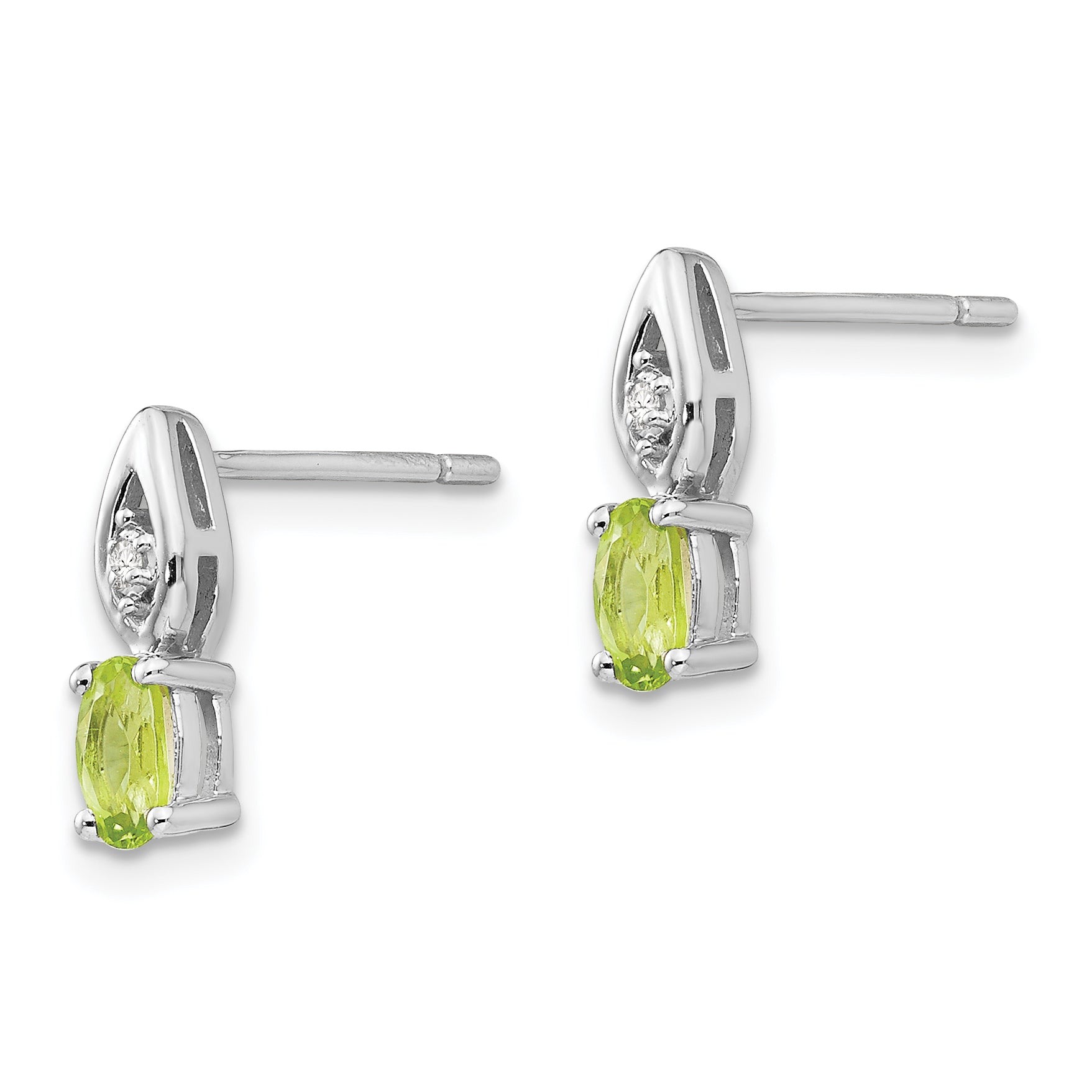 14k White Gold Peridot and Diamond Post Earrings