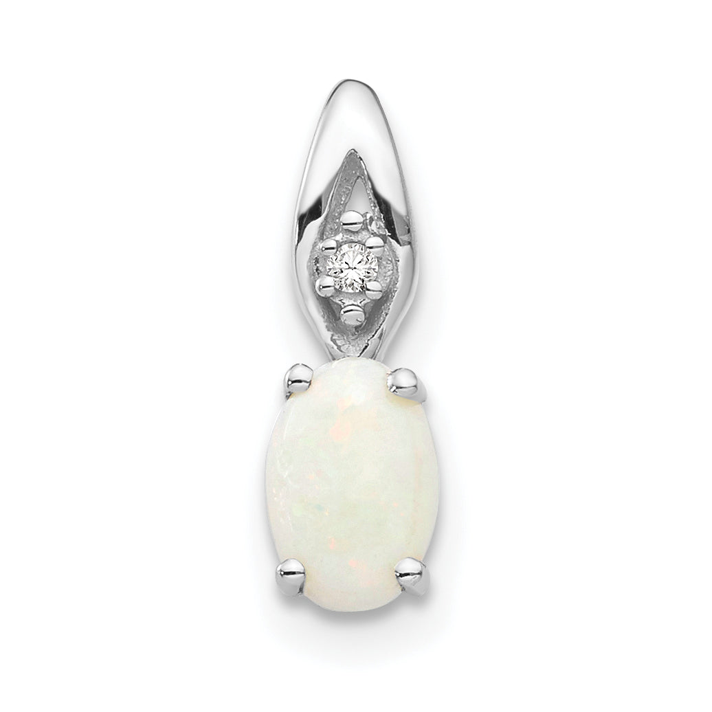 14K White Gold Opal Diamond Pendant