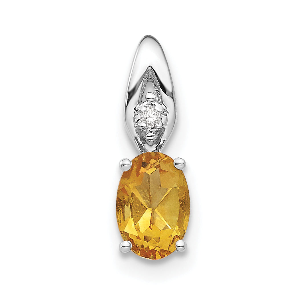 14K White Gold Citrine Diamond Pendant