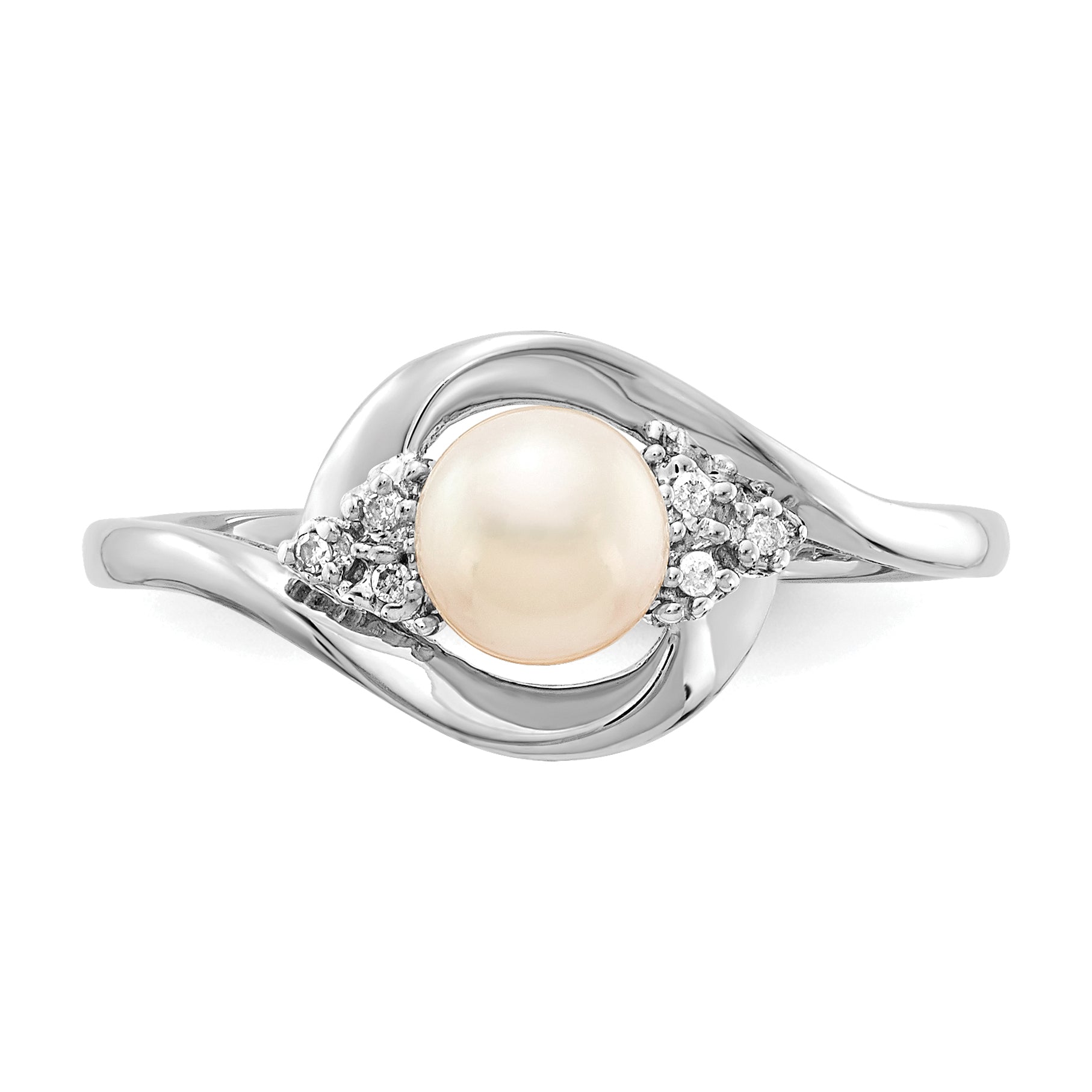 14k White Gold Fresh Water Cultured Pearl and Diamond Ring