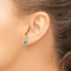 14k White Gold Emerald and Diamond Post Earrings