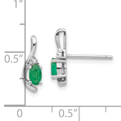 14k White Gold Emerald and Diamond Post Earrings