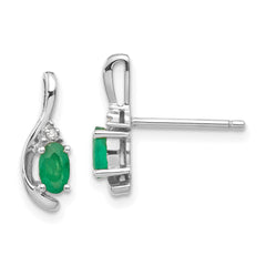 14k White Gold Emerald and Diamond Post Earrings