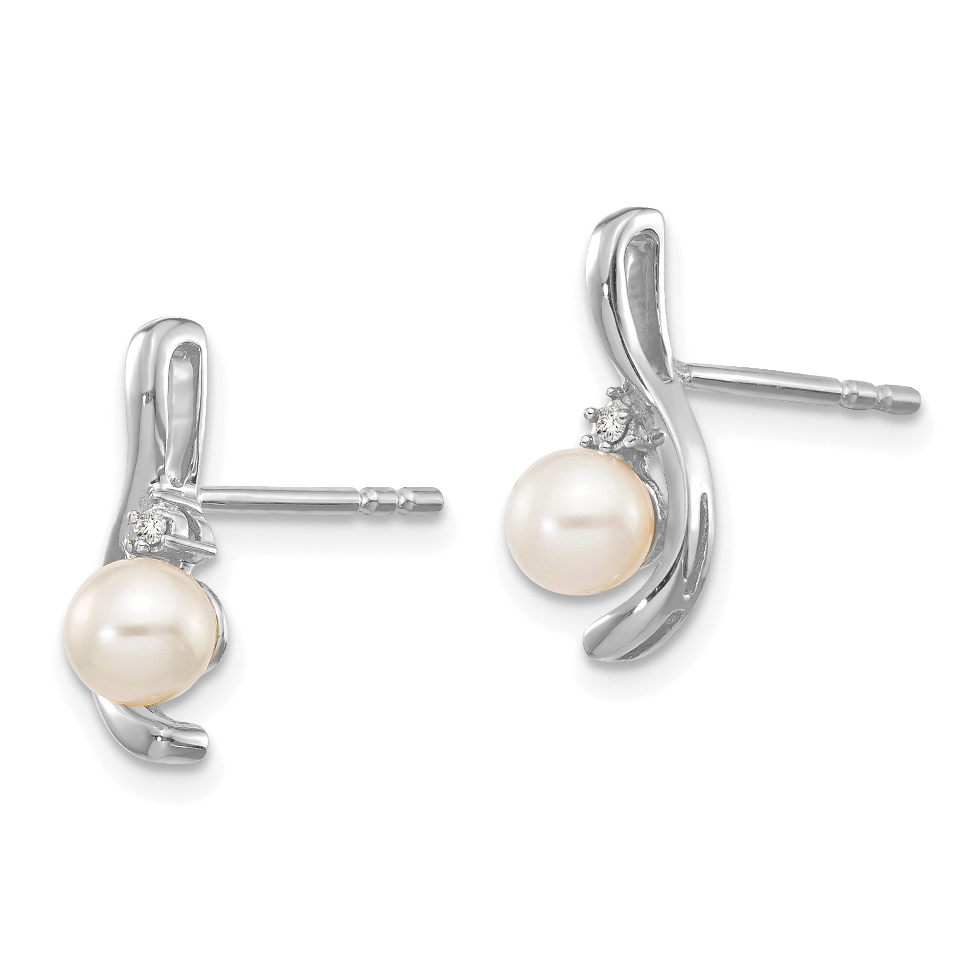 14k White Gold FW Cultured Pearl and Diamond Post Earrings