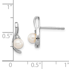 14k White Gold FW Cultured Pearl and Diamond Post Earrings