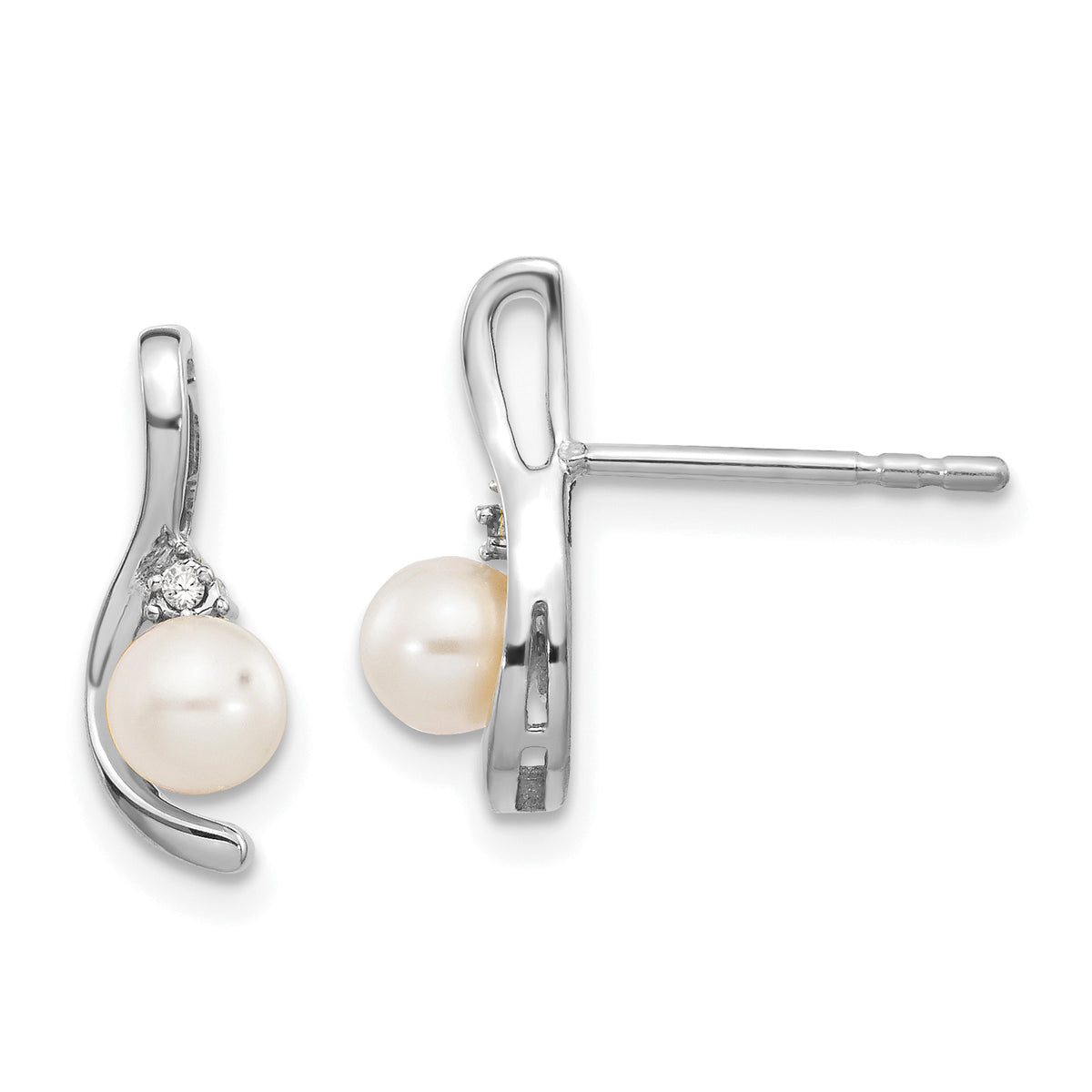 14k White Gold FW Cultured Pearl and Diamond Post Earrings