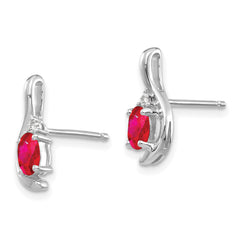 14k White Gold Ruby and Diamond Post Earrings