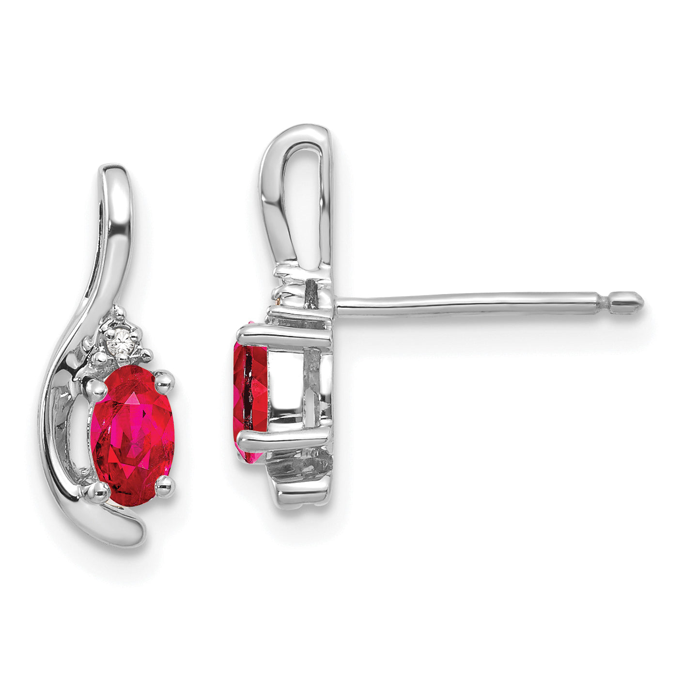 14k White Gold Ruby and Diamond Post Earrings