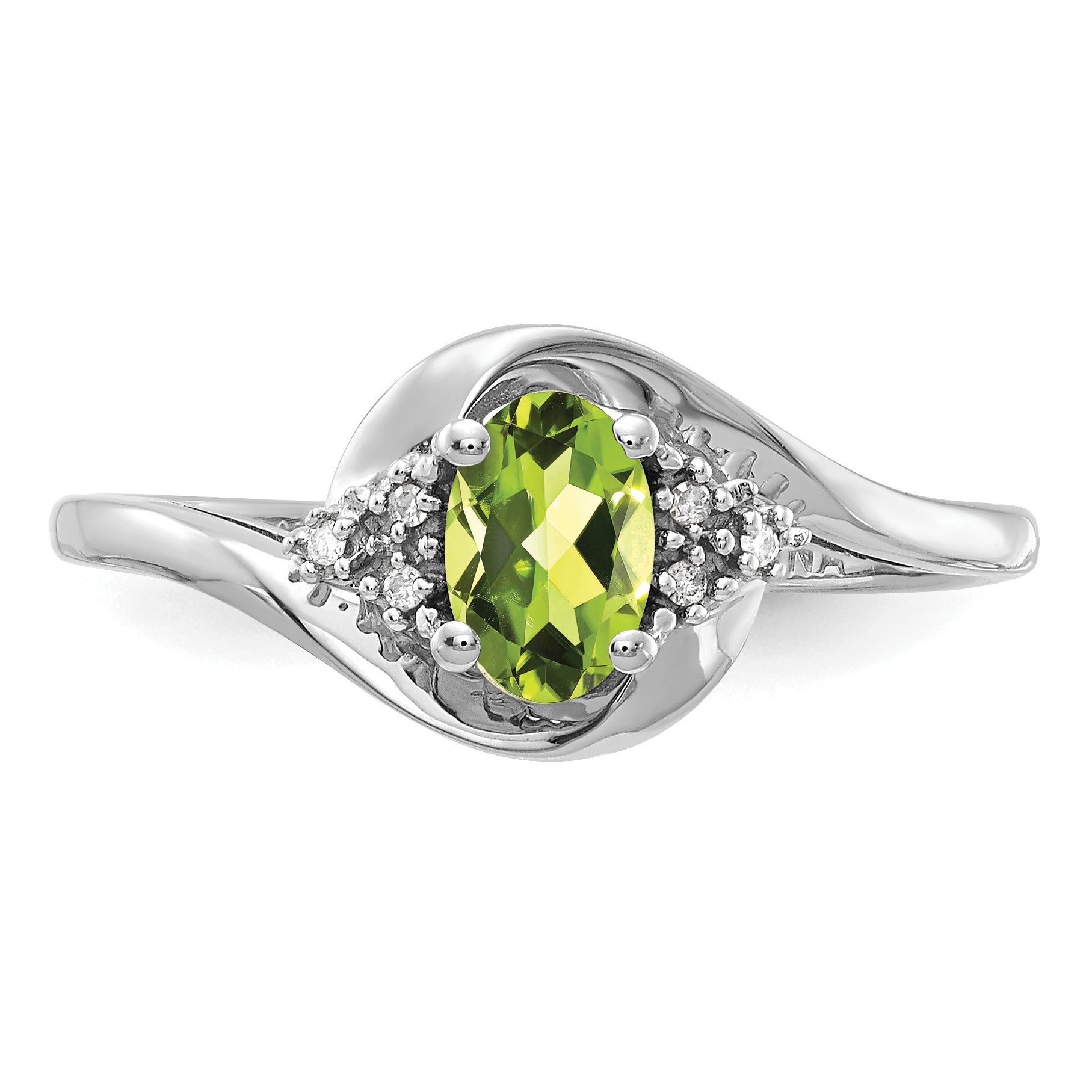 14k White Gold Peridot and Diamond Ring