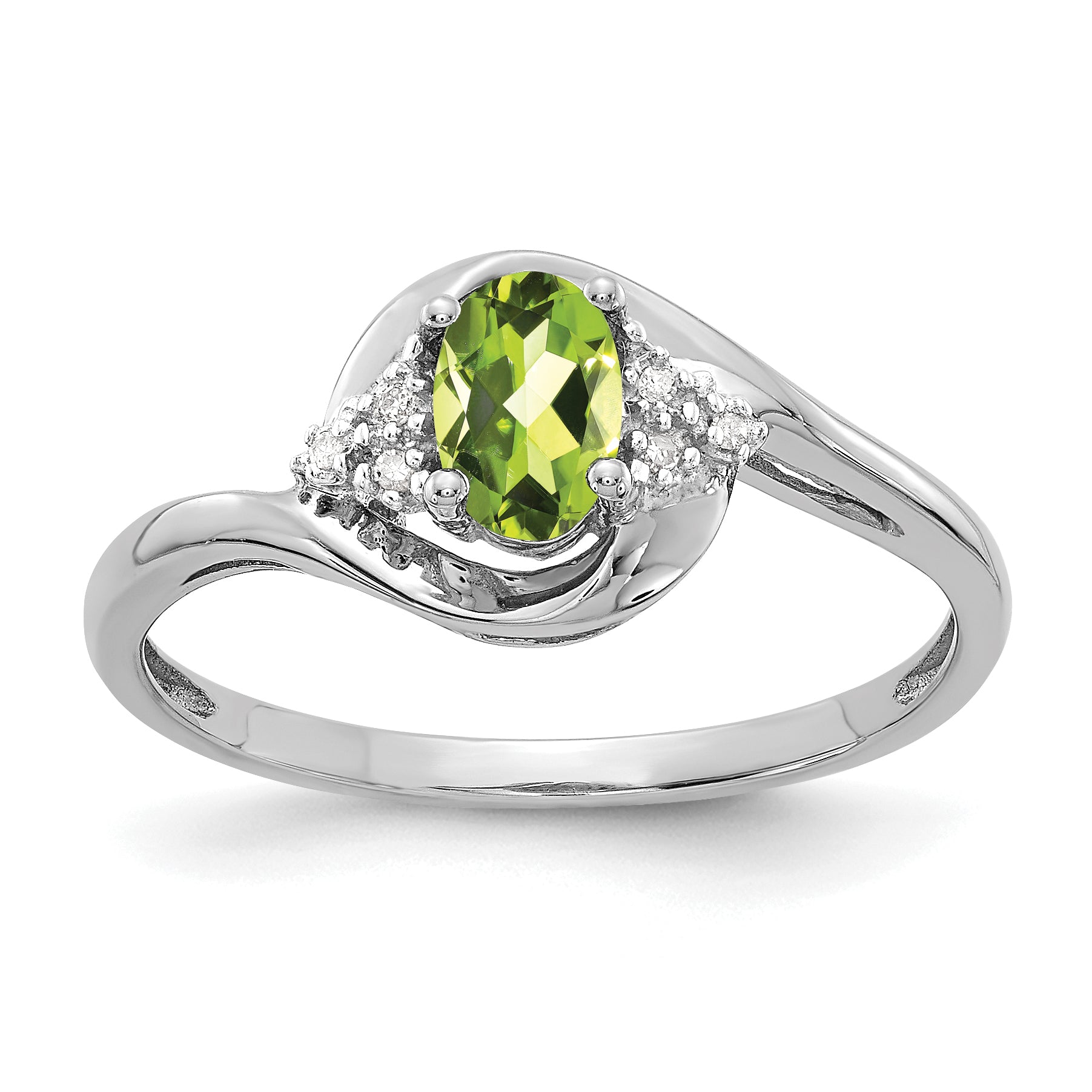 14k White Gold Peridot and Diamond Ring