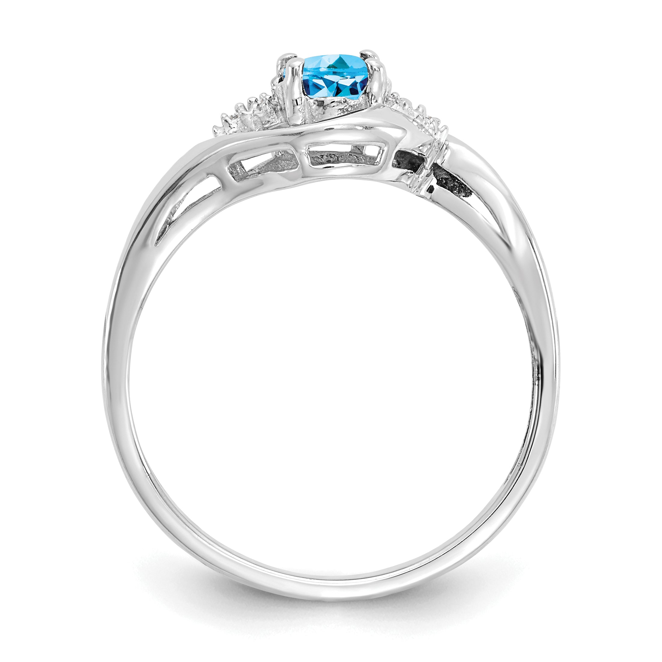 14k White Gold Blue Topaz and Diamond Ring