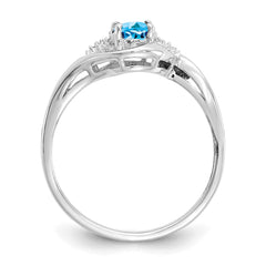 14k White Gold Blue Topaz and Diamond Ring