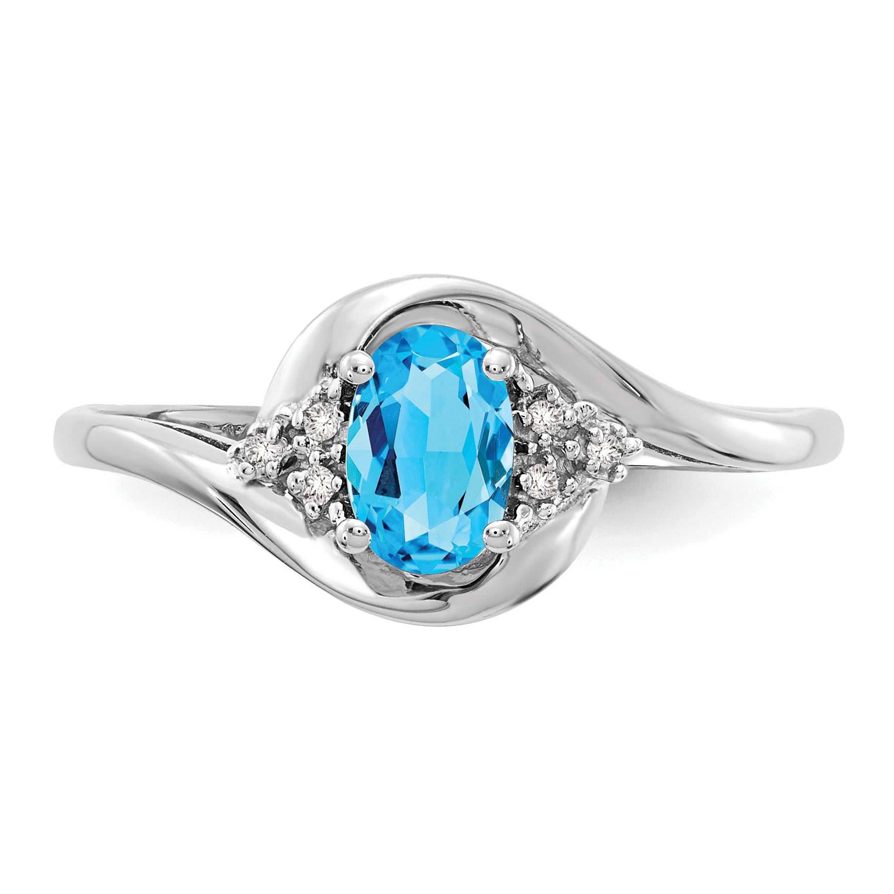 14k White Gold Blue Topaz and Diamond Ring