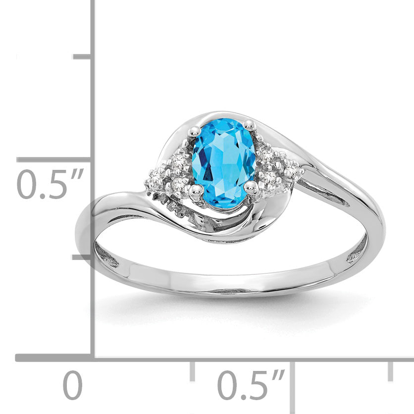 14k White Gold Blue Topaz and Diamond Ring