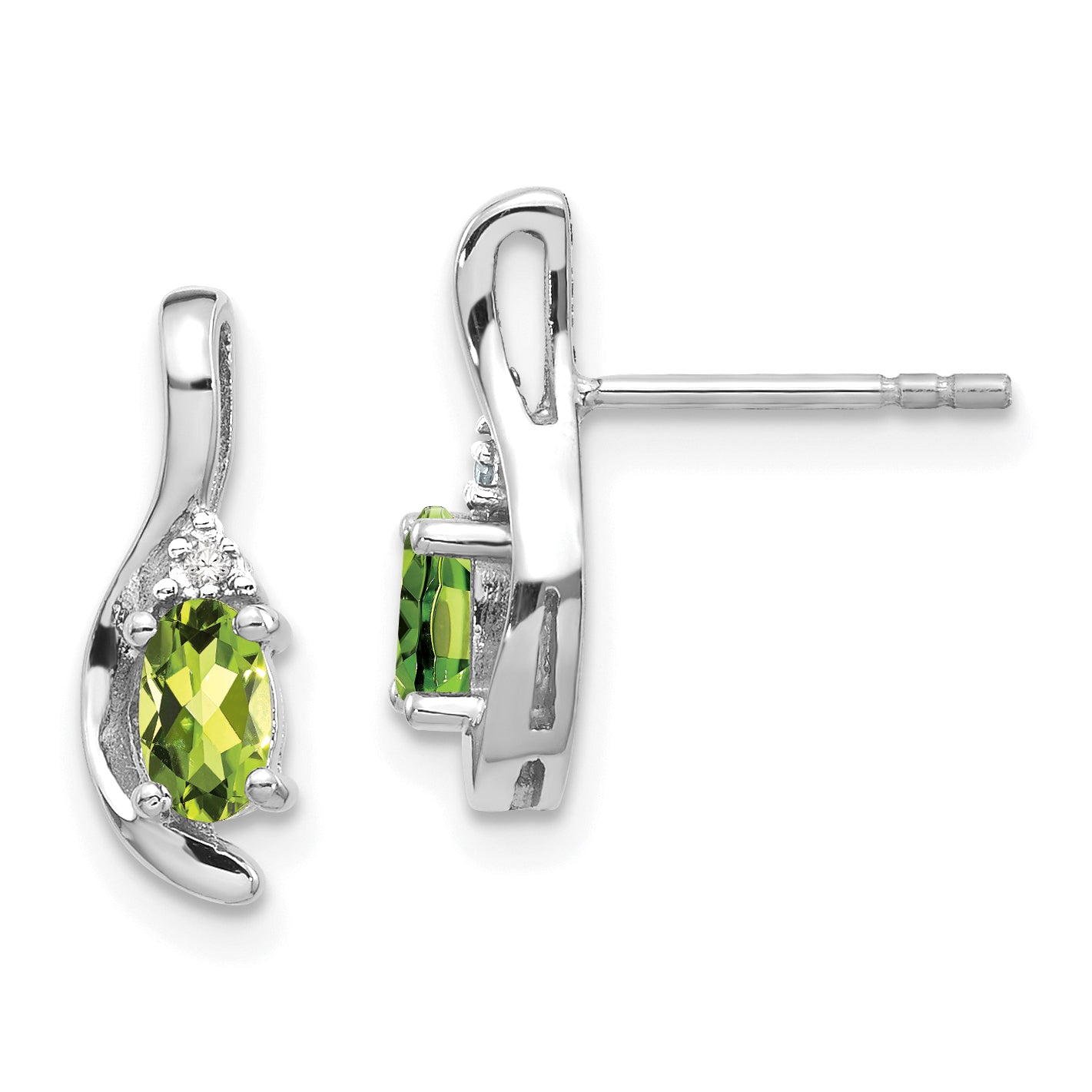 14k White Gold Peridot and Diamond Post Earrings