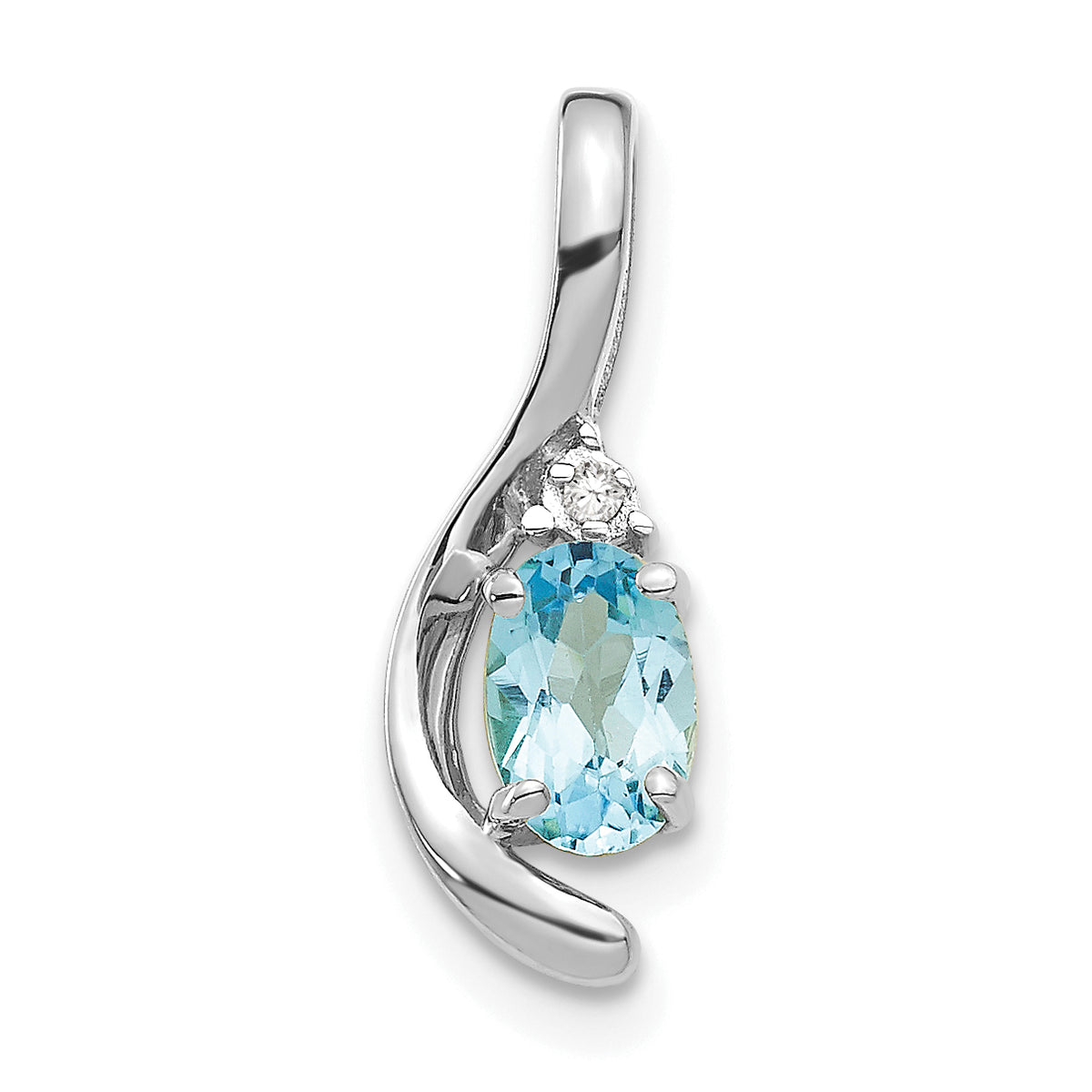 14K White Gold Blue Topaz Diamond Pendant