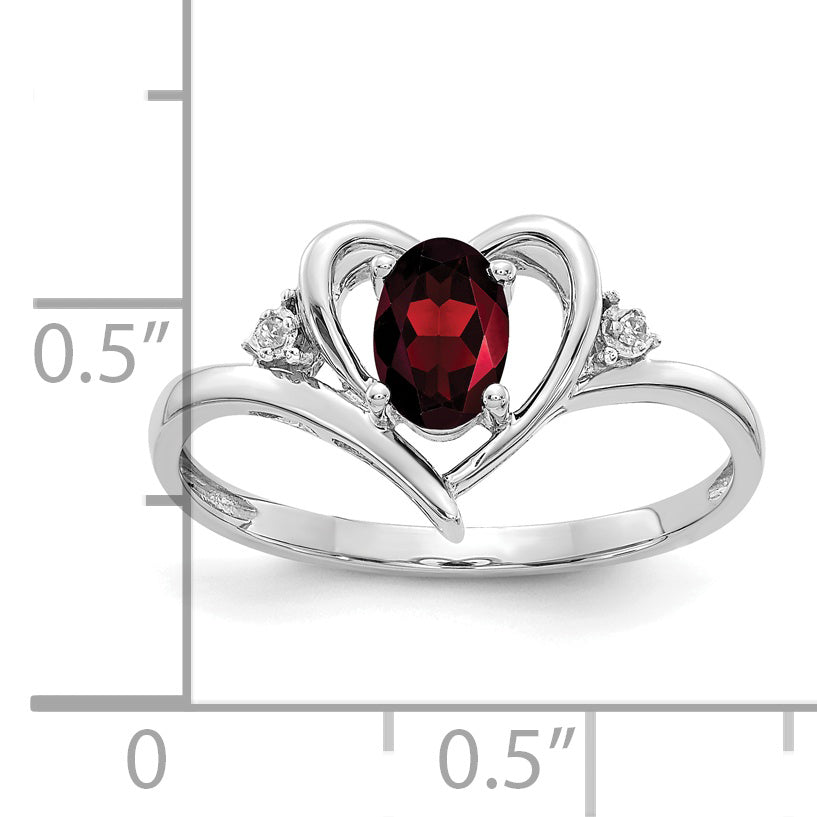 14k White Gold Garnet and Diamond Heart Ring