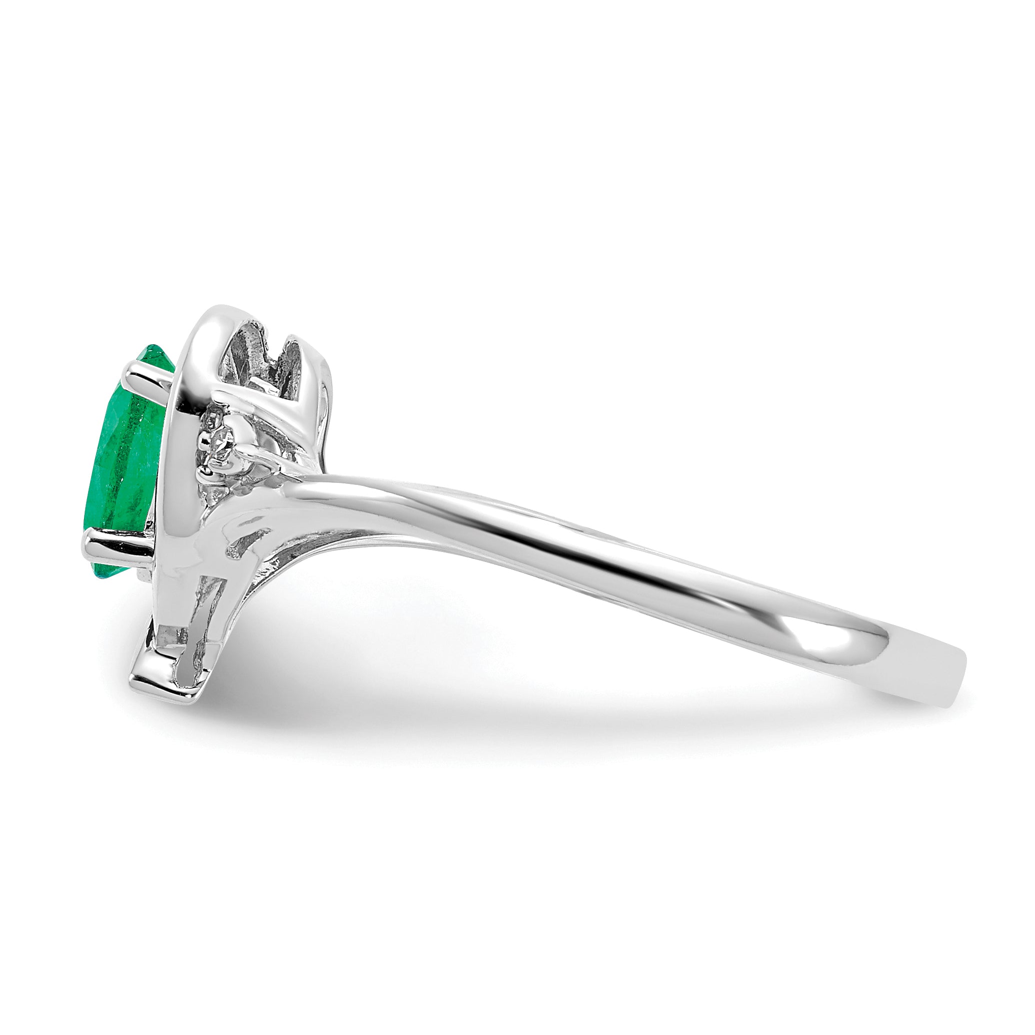 14k White Gold Emerald and Diamond Heart Ring