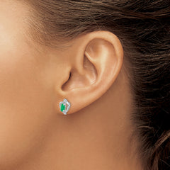 14k White Gold Emerald and Diamond Heart Post Earrings