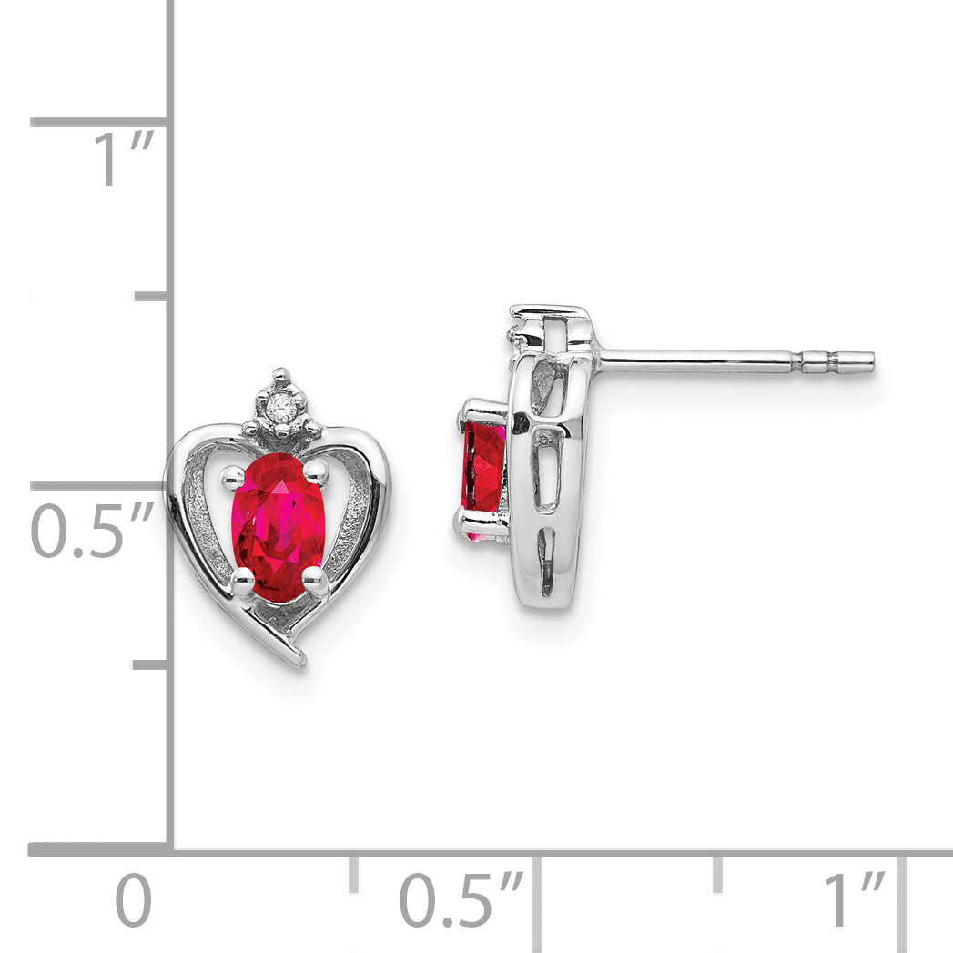 14k White Gold Ruby and Diamond Heart Post Earrings