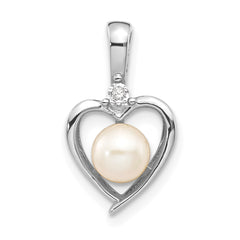 14K White Gold Genuine FW Cultured Pearl Diamond Pendant