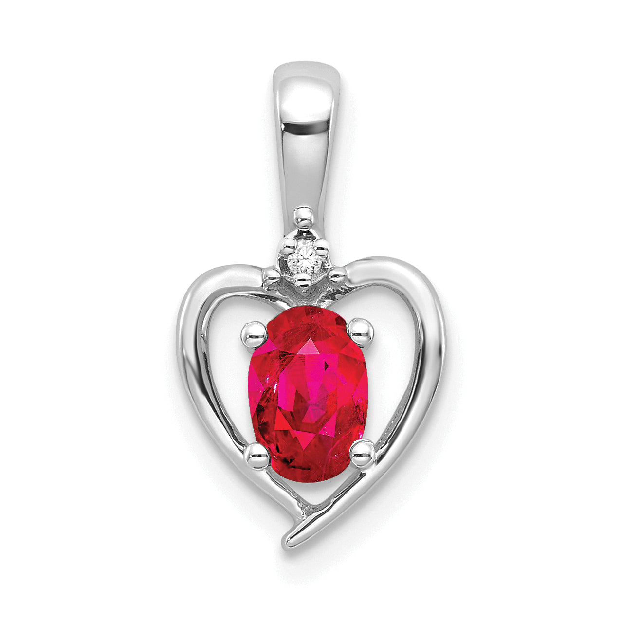 14K White Gold Ruby Diamond Pendant